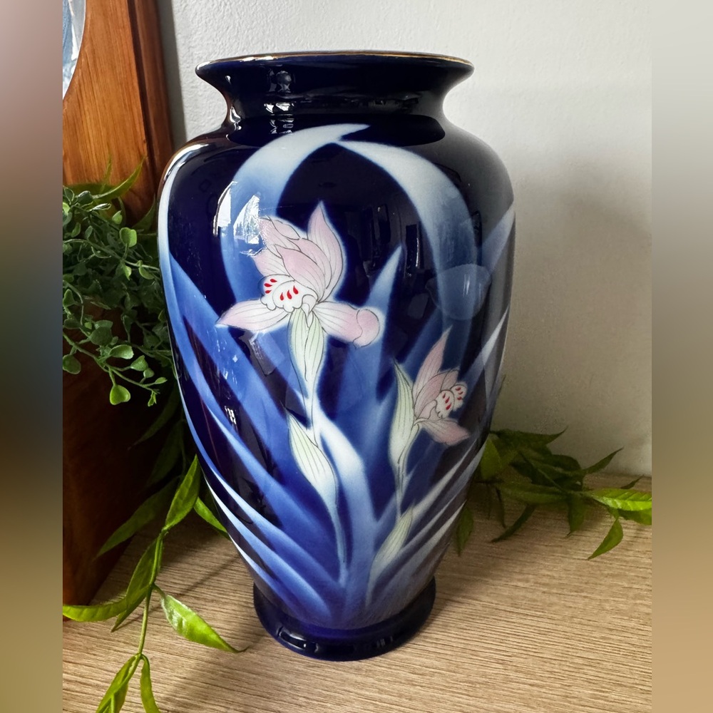 Cobalt Blue Floral Porcelain Vase